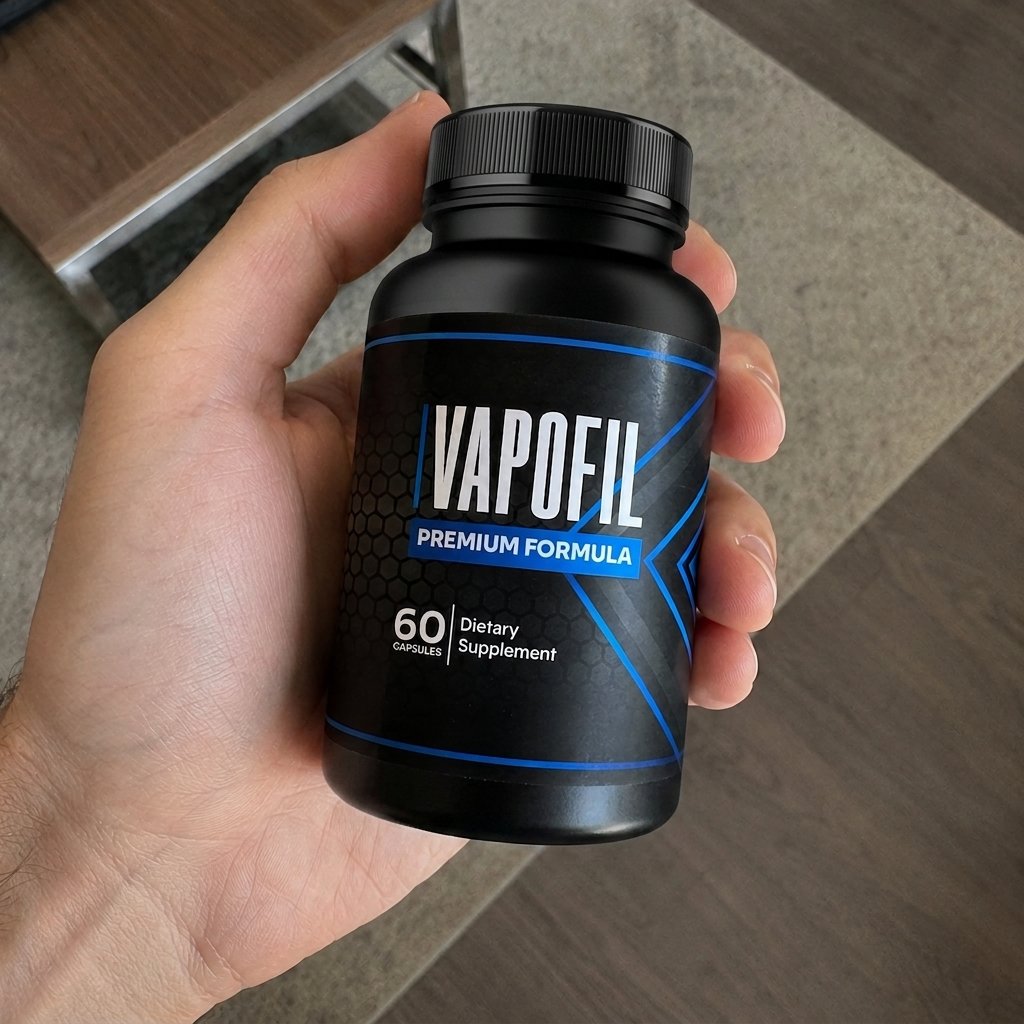 VapoFil supplement bottle for men's daily wellness