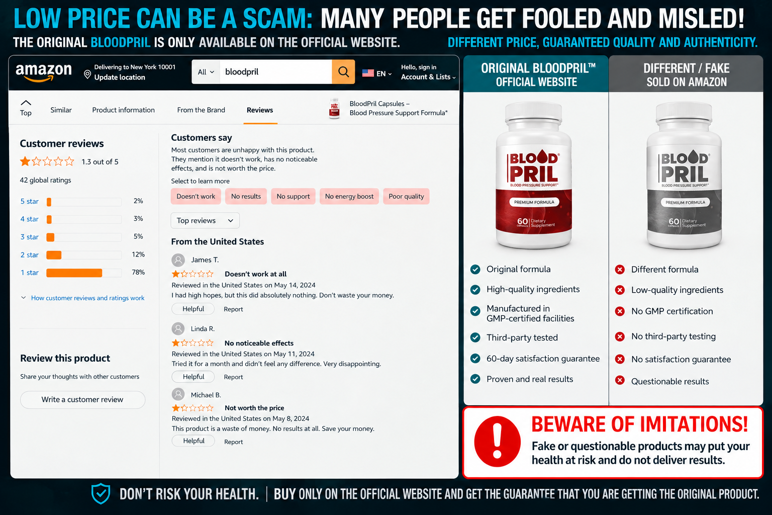 Warning about fake supplement listings