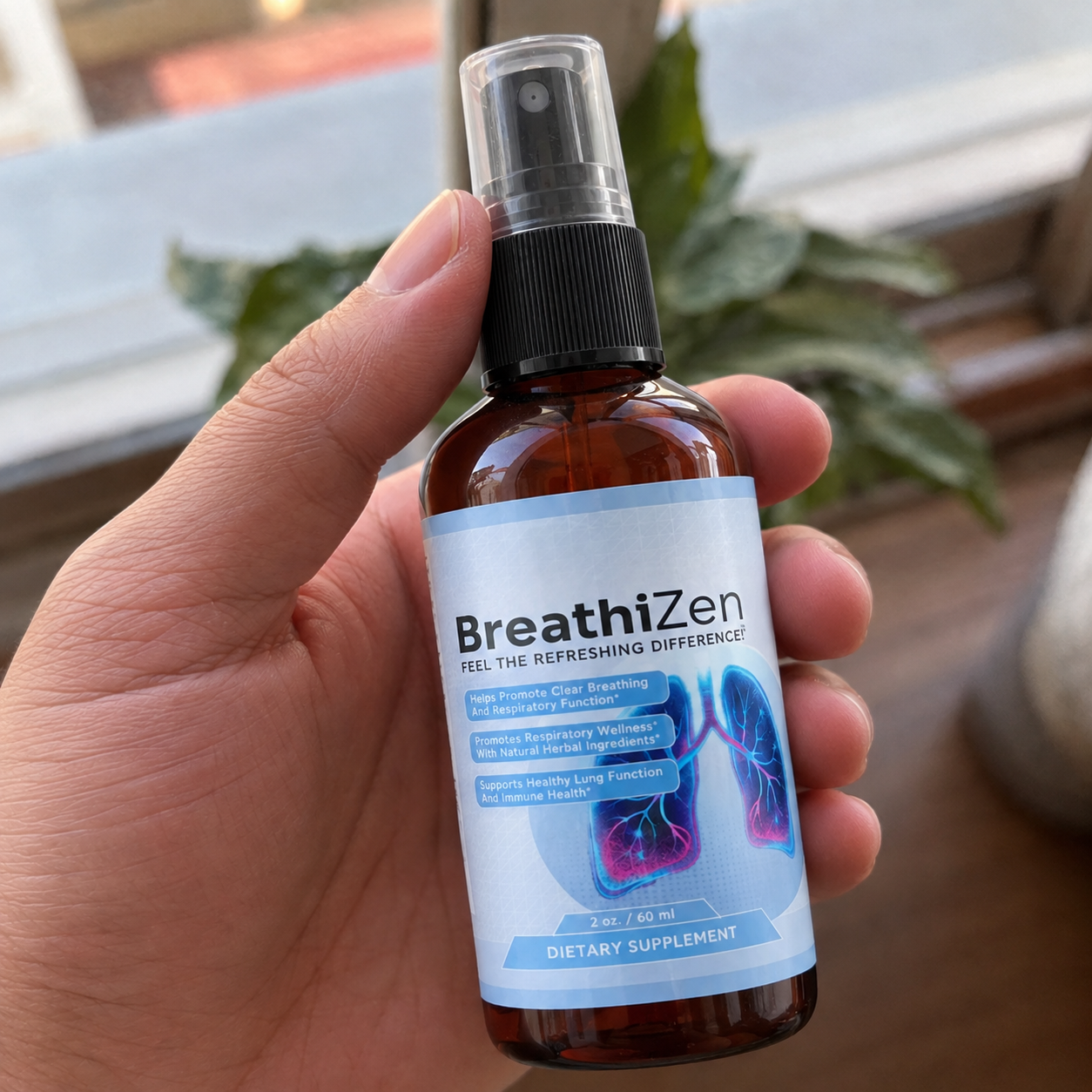 BreathiZen spray bottle in hands