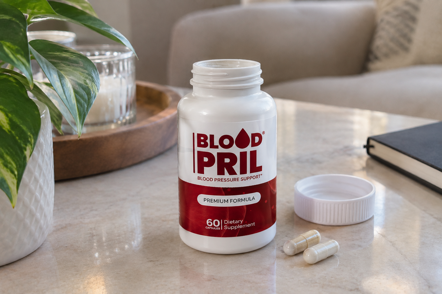 BloodPril supplement in a cozy home setting